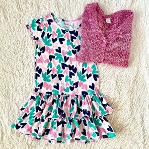 Gymboree Ruffle Heart Dress/Pink Cardigan Bundle